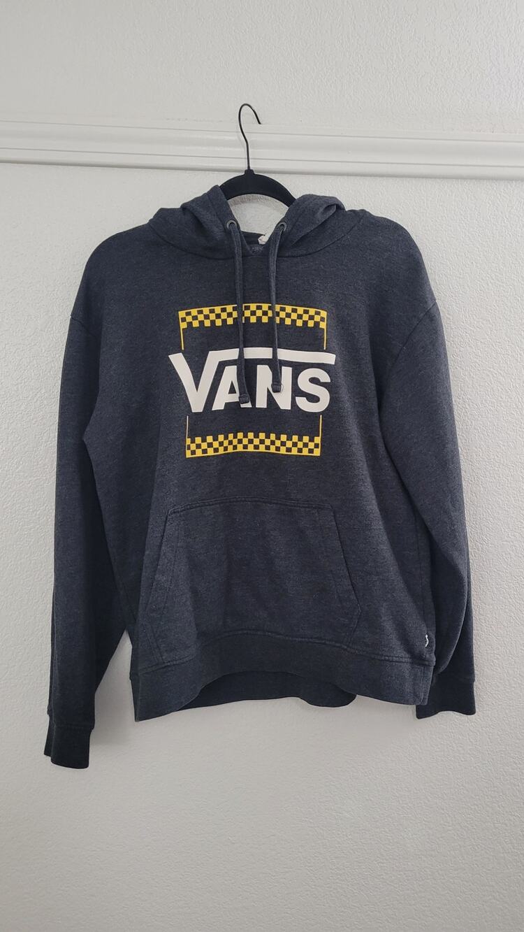 Vans Women’s Large Pullover Hoodie Gray Yellow Checkerboard Logo Skate